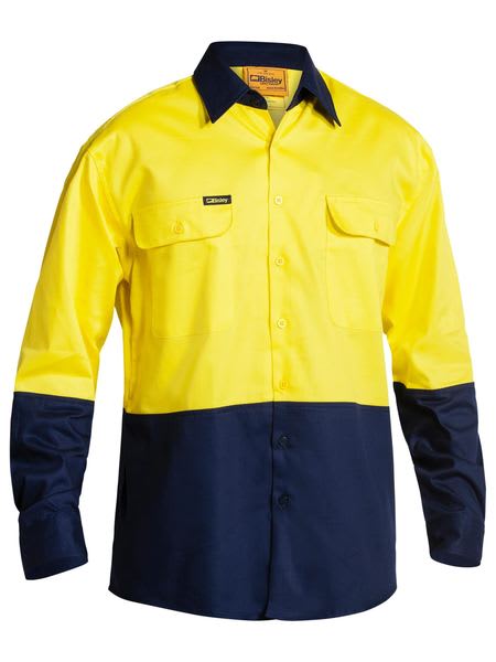Bisley, Hi Vis Long Sleeve Shirt, BS6267 - Yellow/Navy - S