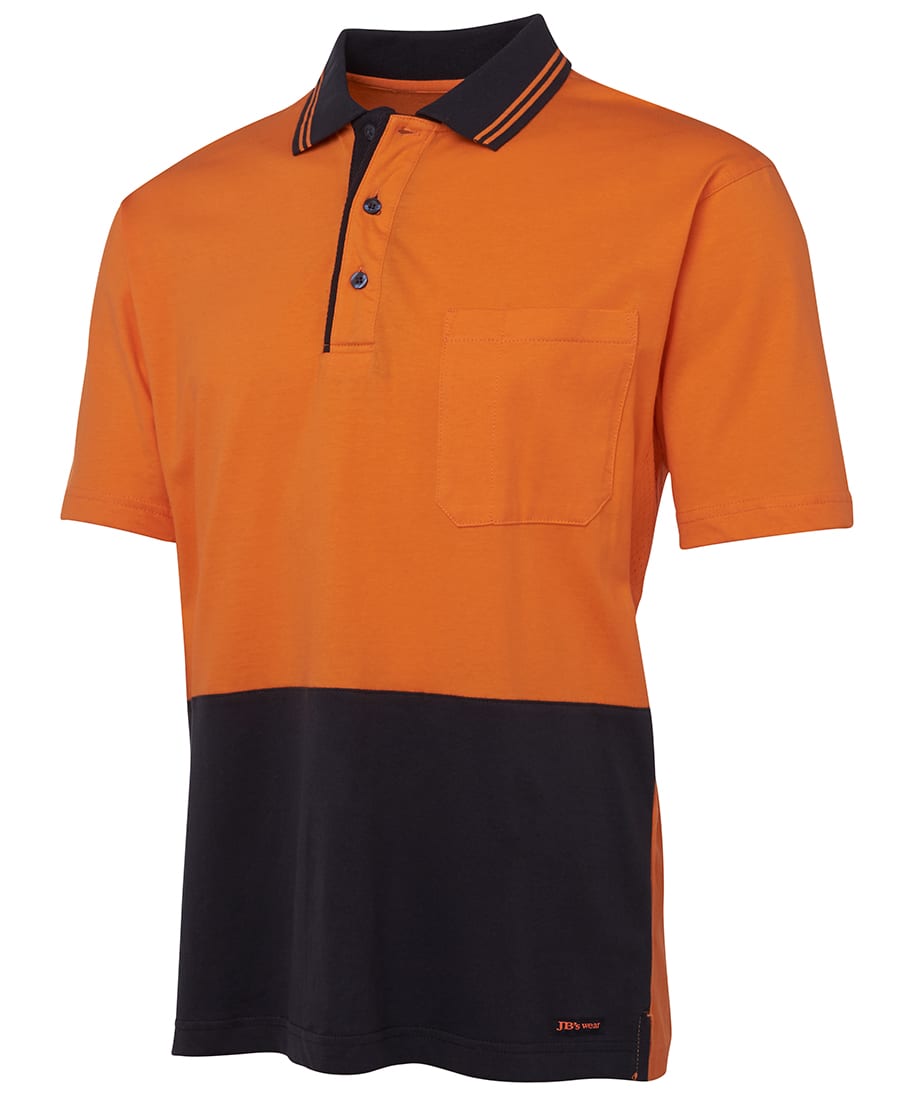 JB's Wear, Hi Vis Cotton Polo, 6CPHV - Orange/Navy (Size: L)