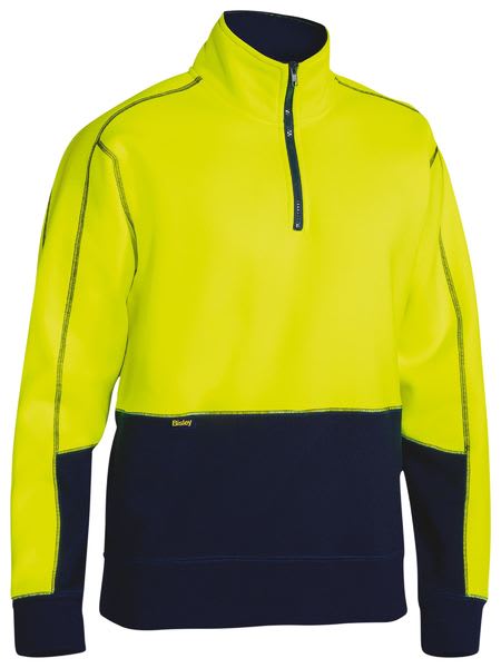 Bisley, Hi Vis 1/4 Zip Fleece Pullover, BK6989 - Yellow/Navy (Size: 4XL)