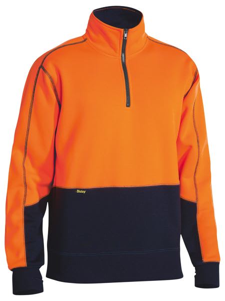 Bisley, Hi Vis 1/4 Zip Fleece Pullover, BK6989 - Orange/Navy (Size: L)