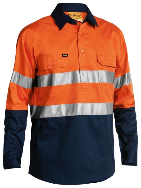 Bisley, Hi Vis Closed Front Shirt, BSC6896 - Orange/Navy (Size: 2XL)