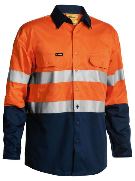 Bisley, Hi Vis Lightweight Shirt, BS6896 - Orange/Navy (Size: 4XL)