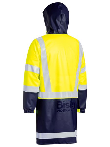 Bisley, Hi Vis Stretch PU Rain Coat, BJ6935HT - Orange/Navy - 2XL