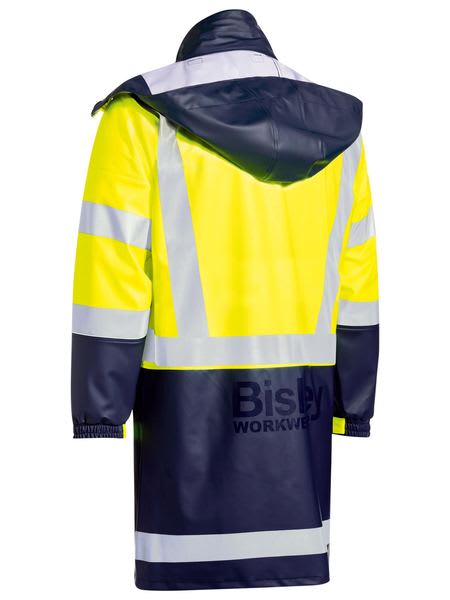 Bisley, Hi Vis Stretch PU Rain Coat, BJ6935HT - Orange/Navy - 2XL