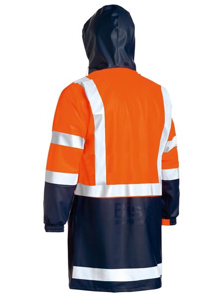 Bisley, Hi Vis Stretch PU Rain Coat, BJ6935HT - Orange/Navy - 2XL