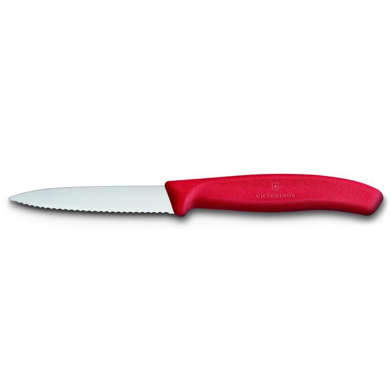 Victorinox Paring Knife - 8 Cm Pointed Tip - Wavy Edge - Classic - Red