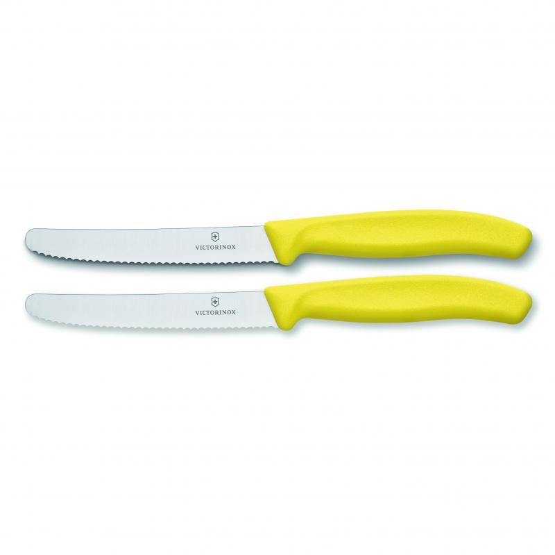 Victorinox Steak & Tomato Knife - 11cm Rnd Tip - Wavy Edge - 2 Pc Set Yellow