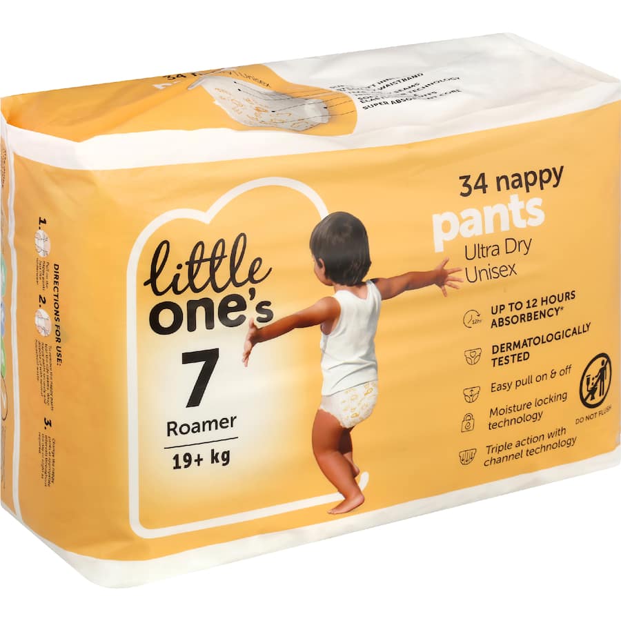 Little One's Nappy Pants Roamer Boys & Girls Size 7 34pack