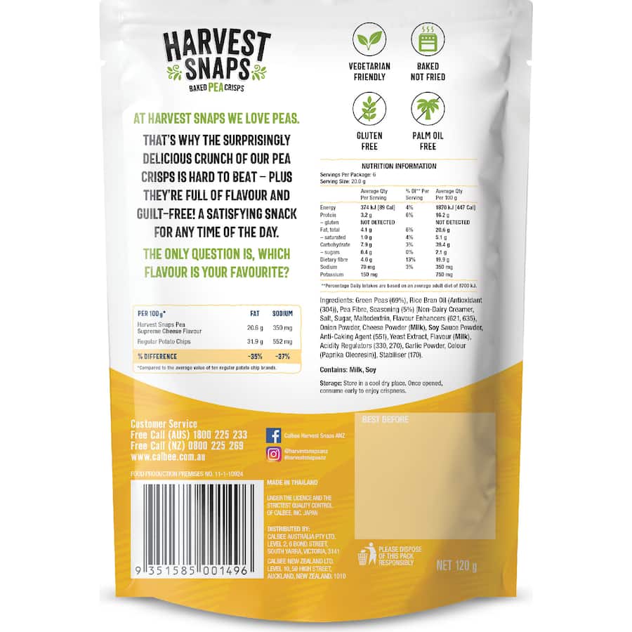 Harvest Snaps Pea Crisps Supreme Cheese - 120g