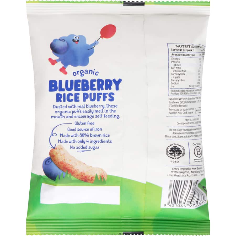 Ceres Organics Rice Puffs Blueberry 15g