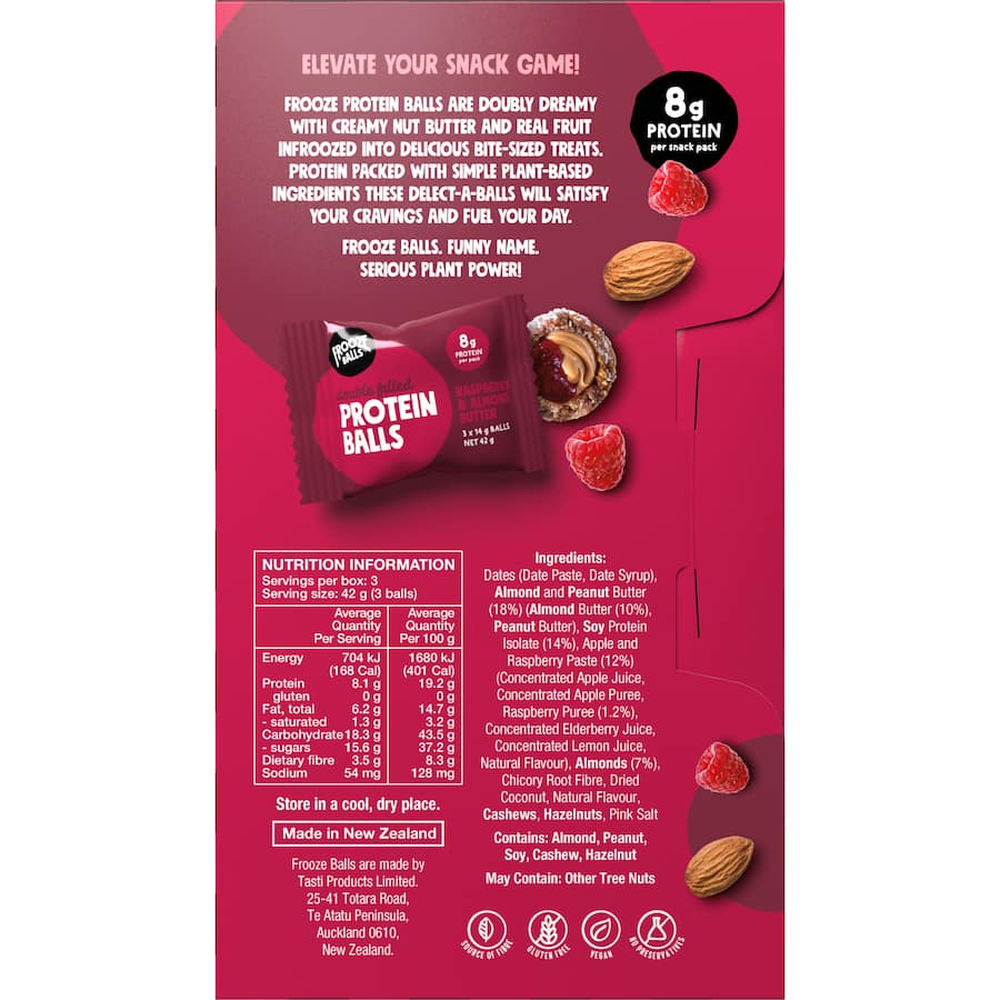 Frooze Balls Protein Snack Balls Raspberry & Almond Box 3x42g