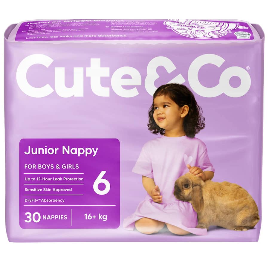 Cute & Co Nappies Junior Boys & Girls 16+ Kg Size 6 30pack