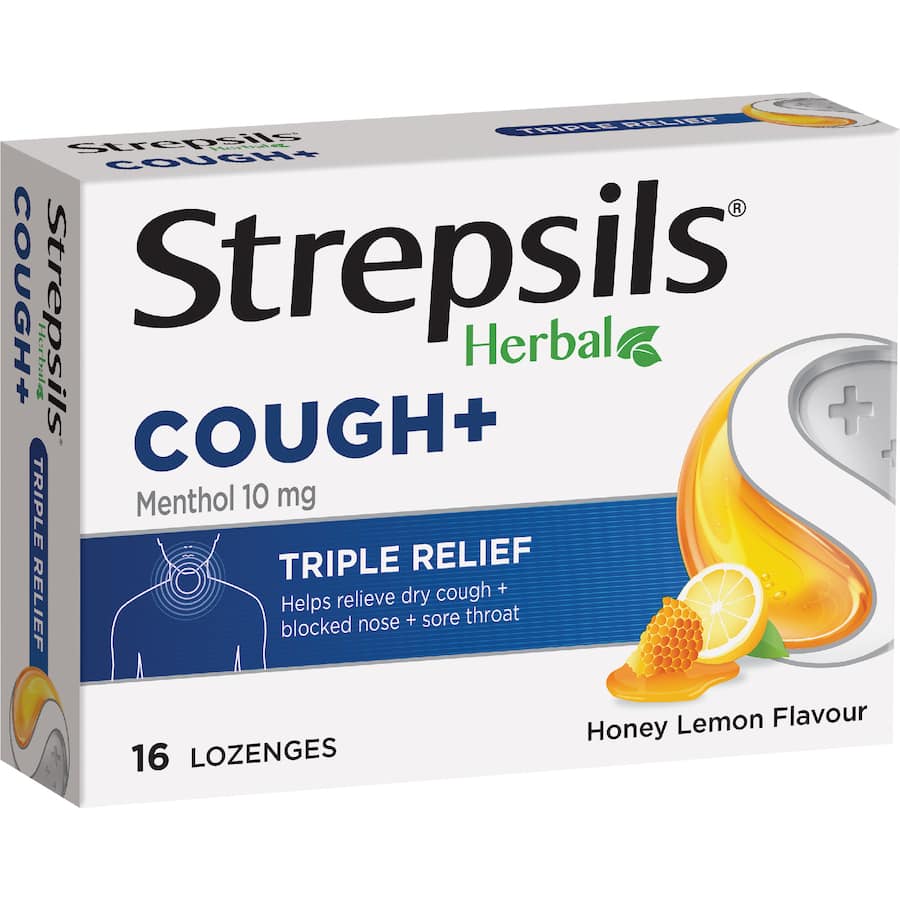 Strepsils Herbal Cough Throat Lozenges Honey & Lemon 16pack