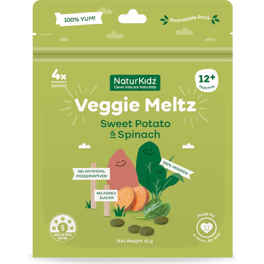 Naturkidz Veggie Meltz Baby Snacks Sweet Potato & Spinach 10g