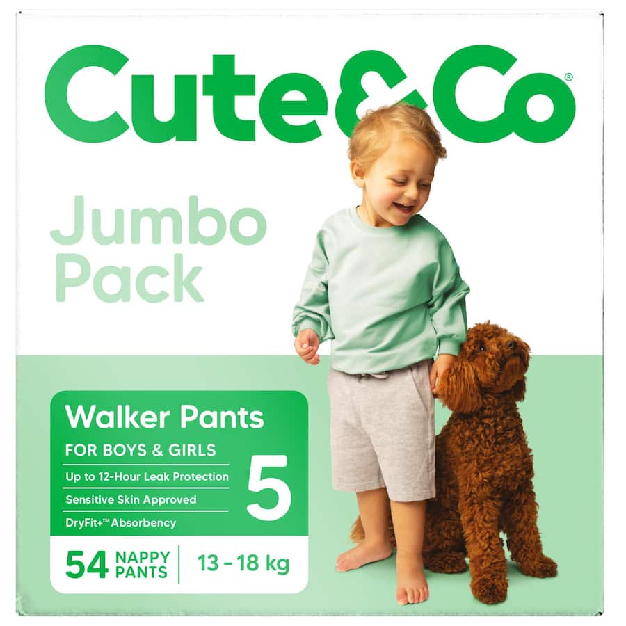 Cute & Co Nappy Pants Walker Boys & Girls 13-18kg Size 5 54pack