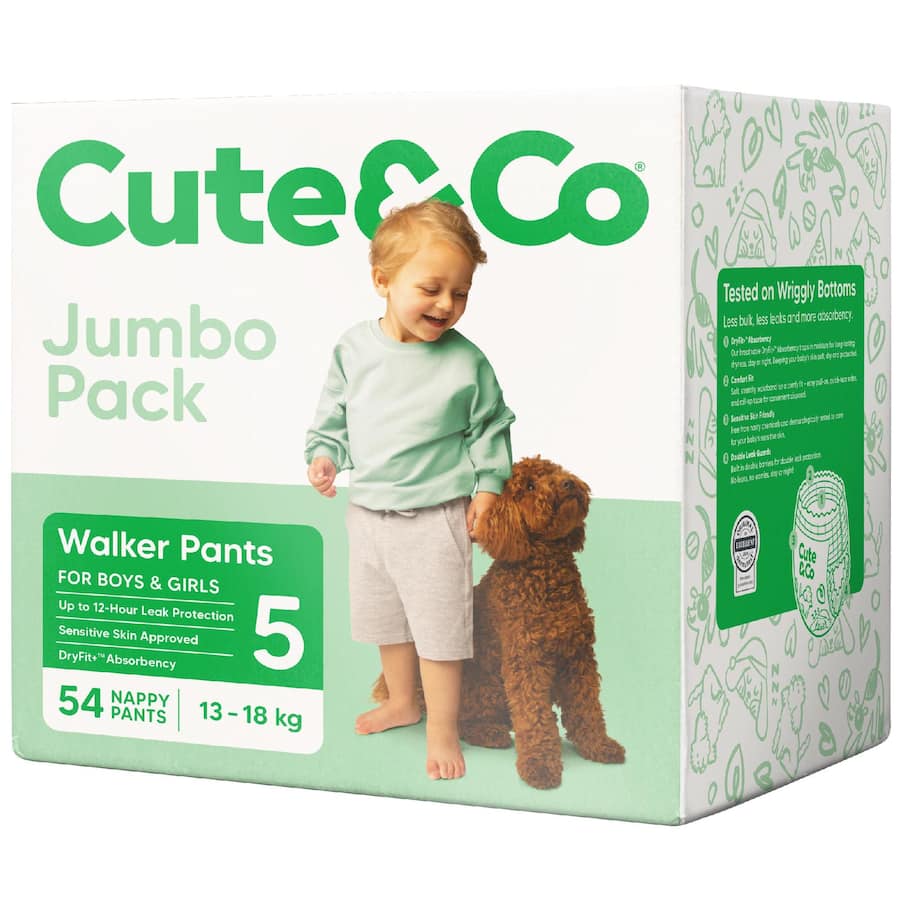 Cute & Co Nappy Pants Walker Boys & Girls 13-18kg Size 5 54pack