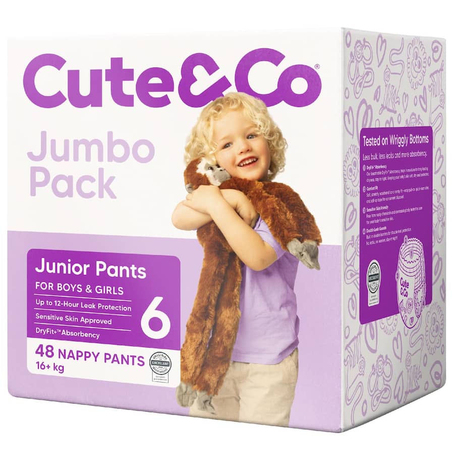 Cute & Co Nappy Pants Junior Boys & Girls 16+ Kg Size 6 48pack