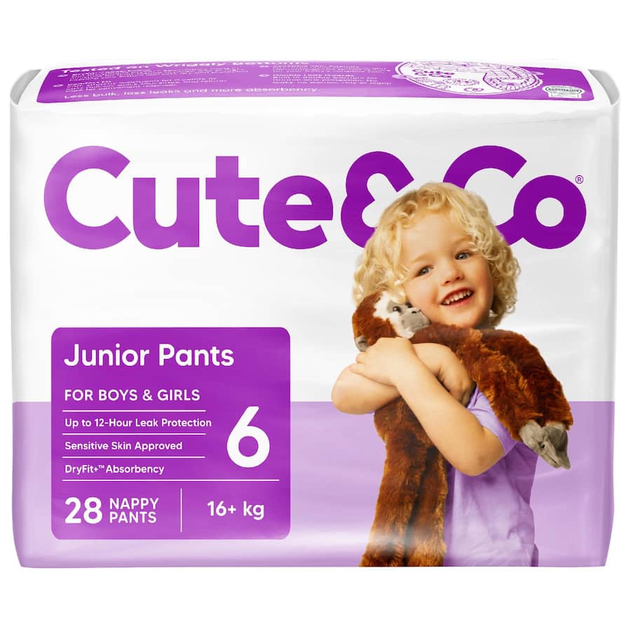 Cute & Co Nappy Pants Junior Boys & Girls 16+ Kg Size 6 28pack