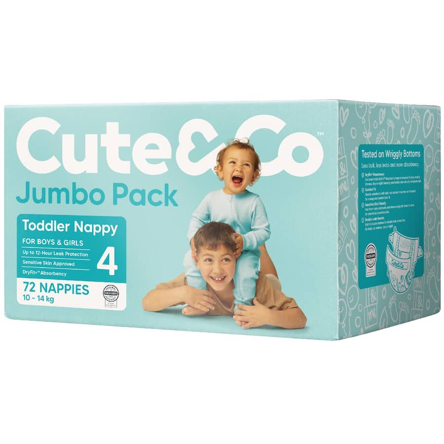 Cute & Co Nappies Toddler Boys & Girls 10-14kg Size 4 72pack