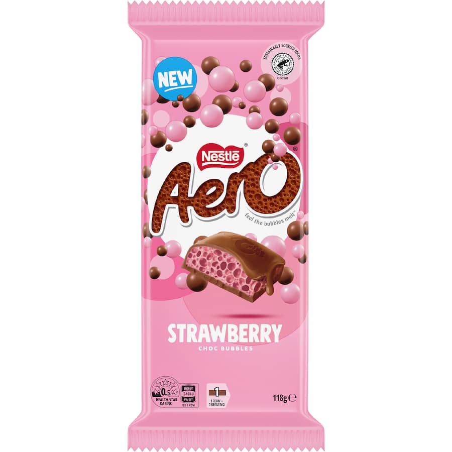 Nestlé Aero Chocolate Block Strawberry Choc Bubbles 118g
