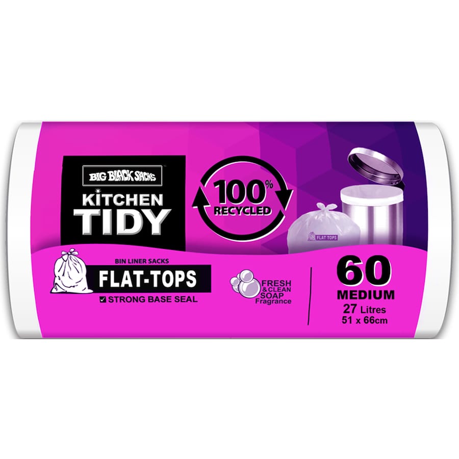Big Black Sacks Kitchen Tidy Liners 100% Recycled Soapy Fresh 27l 60pack