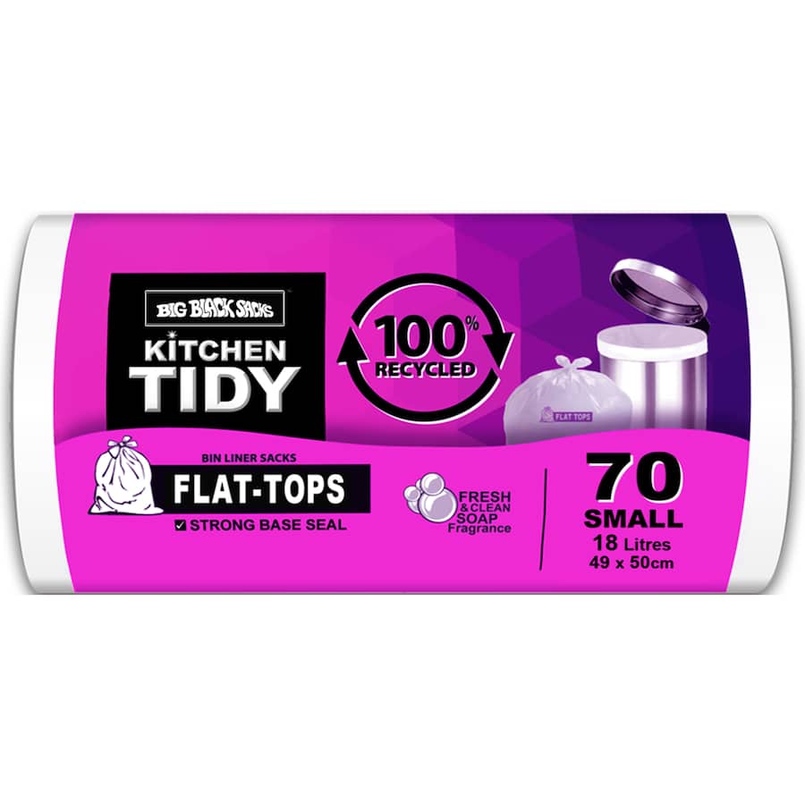 Big Black Sacks Kitchen Tidy Liners 100% Recycled Soapy Fresh 18l 70pack
