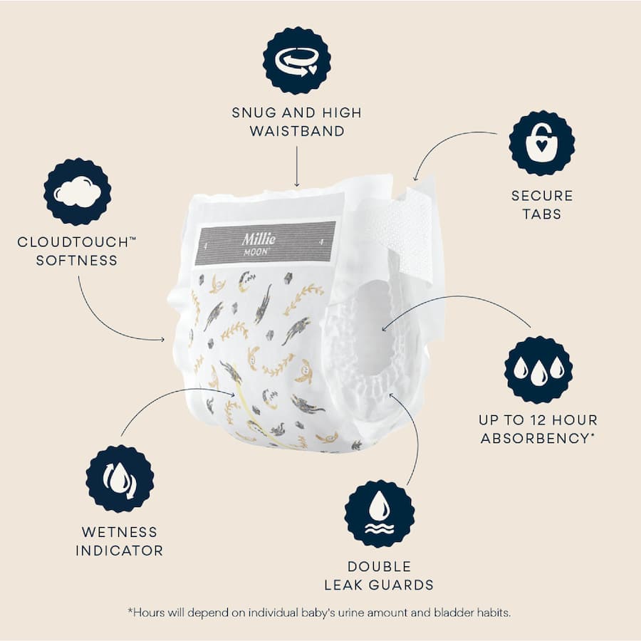 Millie Moon Nappies Junior Boys & Girls 16+ Kg Size 6 30pack