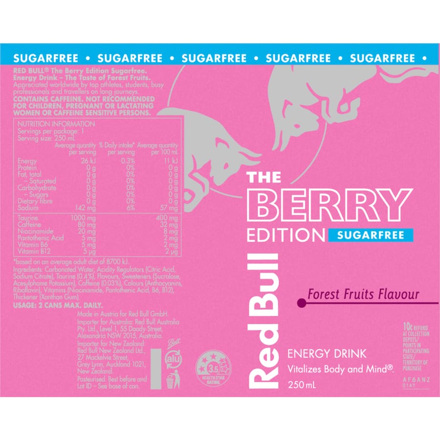 Red Bull Energy Drink Berry Edition Sugar Free Single can 250mL