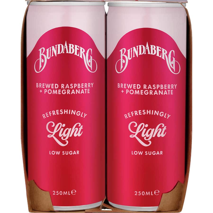 Bundaberg Refreshingly Light Soft Drink Raspberry & Pomegranate Cans 4x250mL