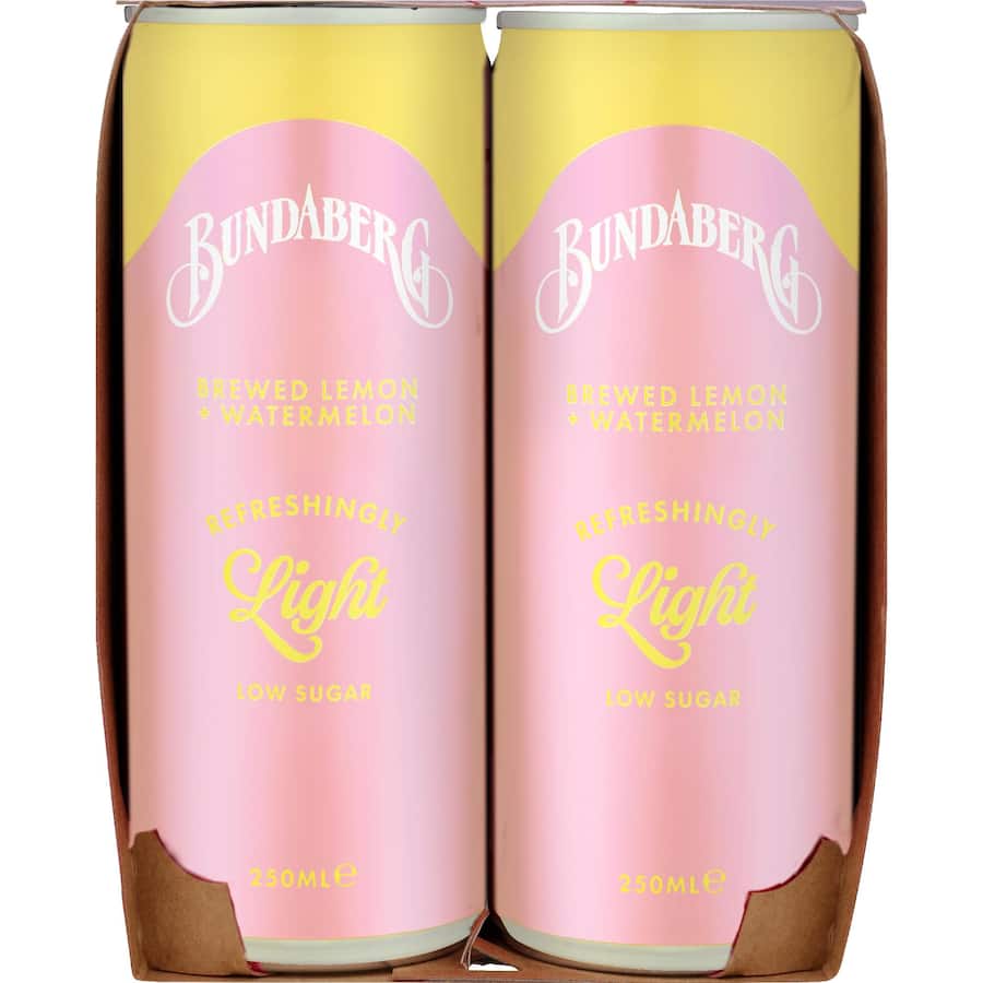Bundaberg Refreshingly Light Soft Drink Lemon & Watermelon Cans 4x250mL