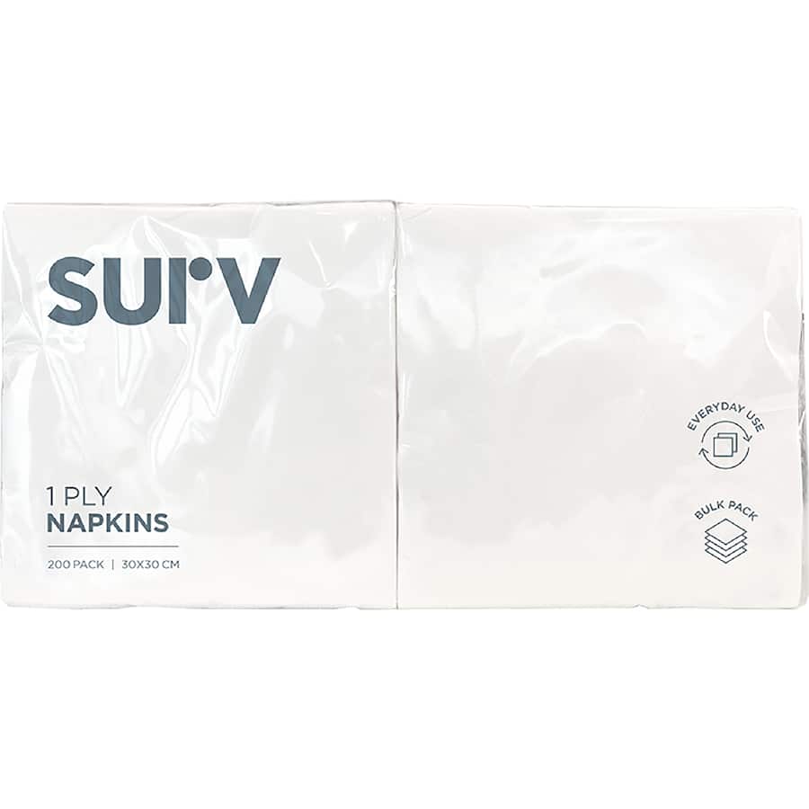 Surv Napkins Everyday White 1 Ply 200pack