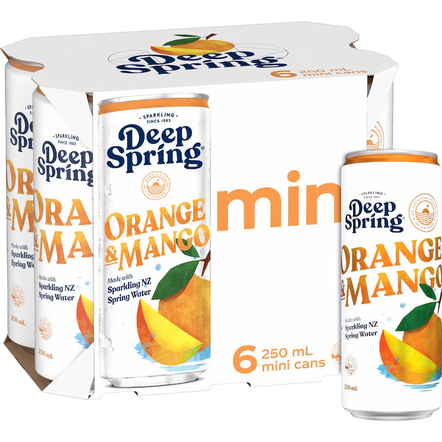 Deep Spring Soft Drink Orange & Mango 250ml cans 6pack