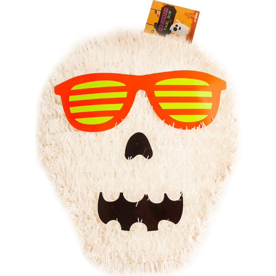 Woolworths Halloween Decorations 2d Tinsel Sign Skull
