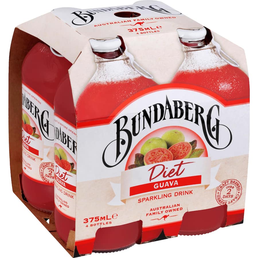Bundaberg Diet Sparkling Fruit Drink Guava Bottles 4x375mL
