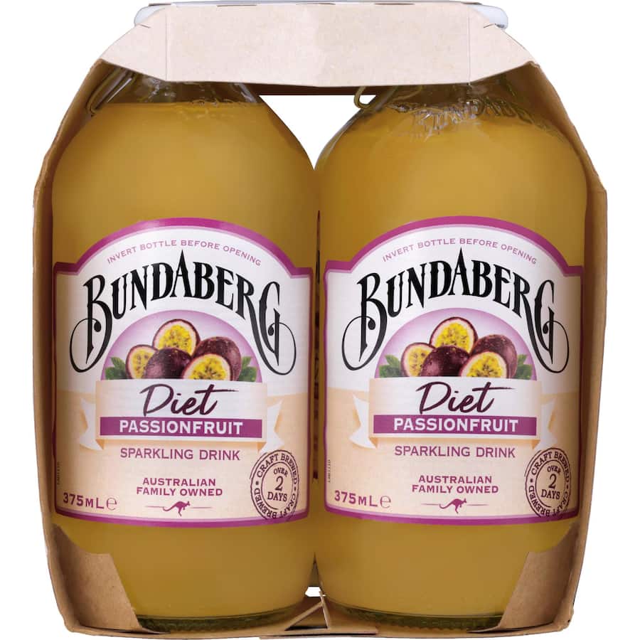 Bundaberg Diet Sparkling Fruit Drink Passionfruit Bottles 4x375mL