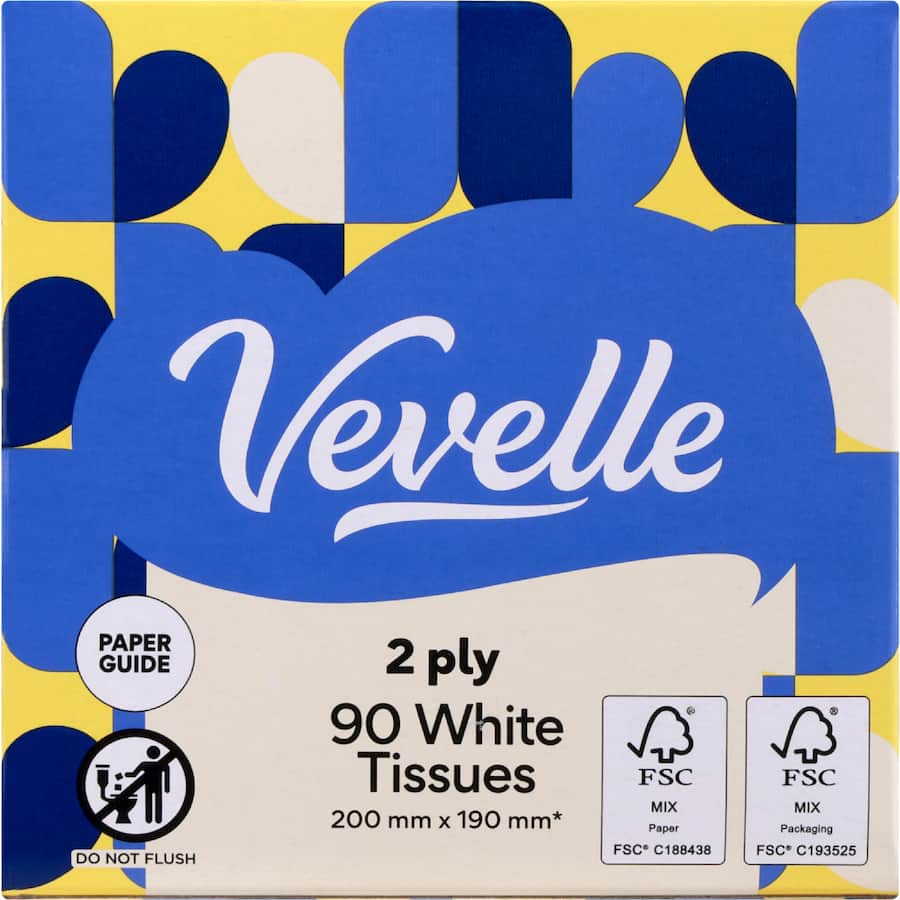 Vevelle Facial Tissue Cube 2 Ply - 90 pack