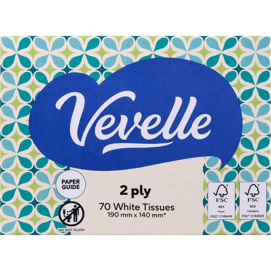 Vevelle Facial Tissue Travel Box 2 Ply - 70 pack
