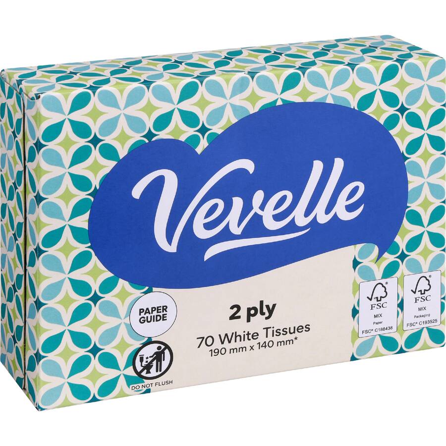 Vevelle Facial Tissue Travel Box 2 Ply - 70 pack