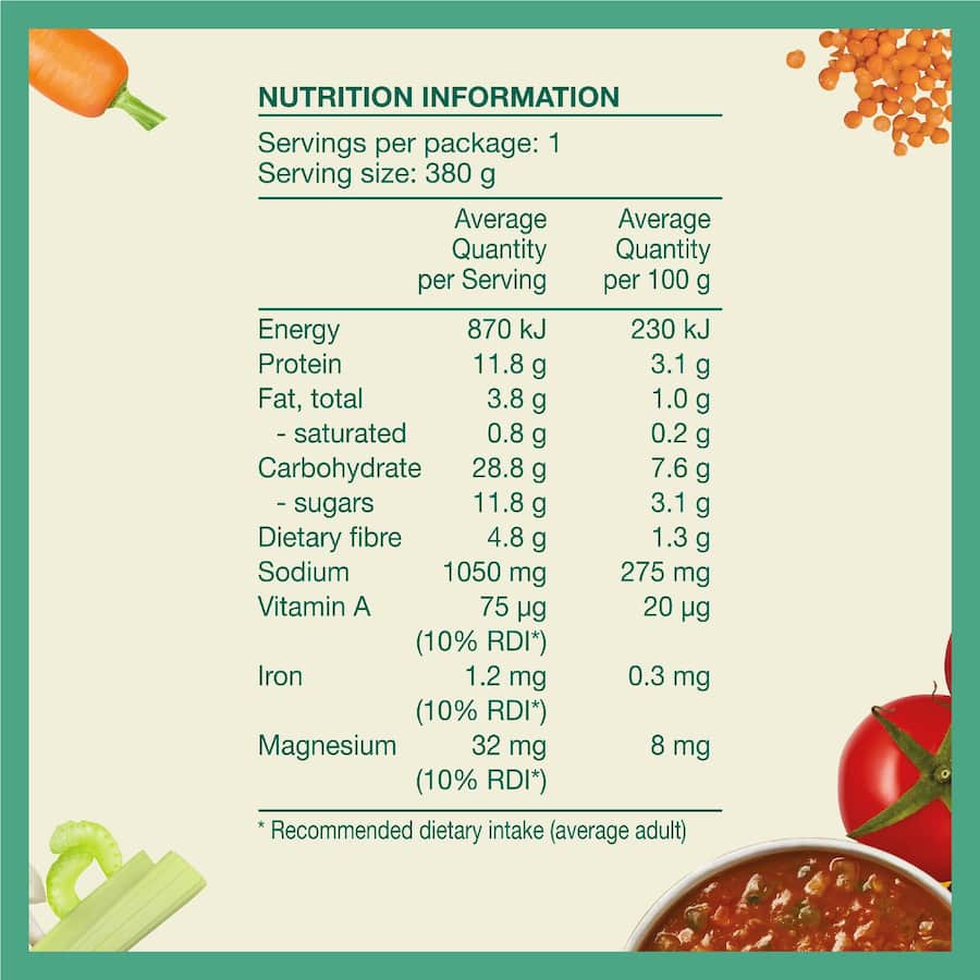 Wattie's Eat Well Soup Tomato & Vegetable Pouch 380g