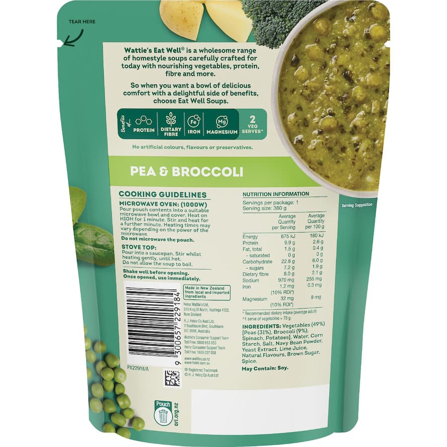 Wattie's Eat Well Soup Pea & Broccoli Pouch 380g