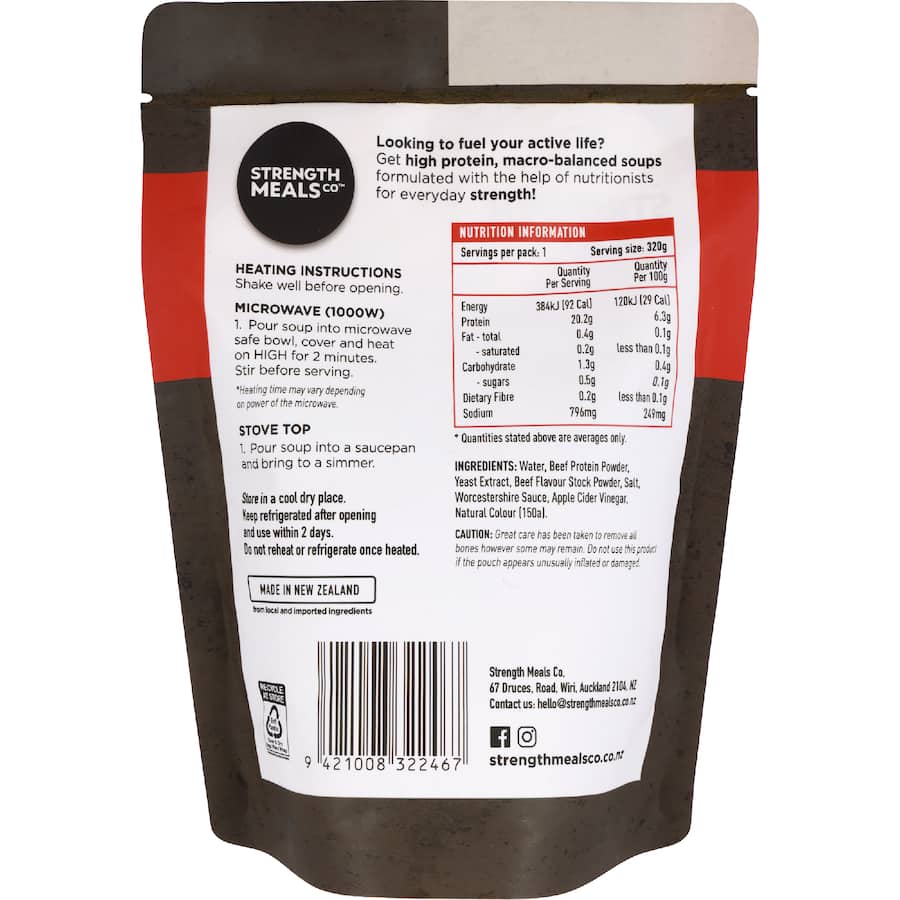Strength Meals Co Soup Beef Bone Broth Pouch 320g