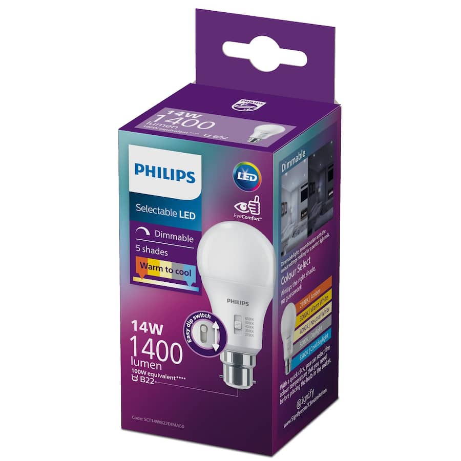 Philips 5 Shades Bayonet Light Bulb Dimmable Led 14w 1400 Lumen 1pack
