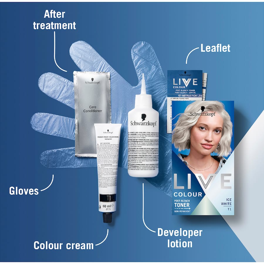 Schwarzkopf Live Colour Hair Colour Post Bleach Toner Ice White T1 - 1pack