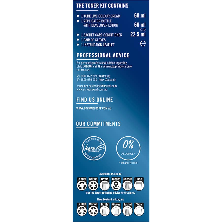 Schwarzkopf Live Colour Hair Colour Post Bleach Toner Ice White T1 - 1pack