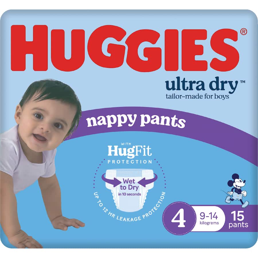 Huggies Ultra Dry Nappy Pants Toddler Boys 9-14kg Size 4 15pack