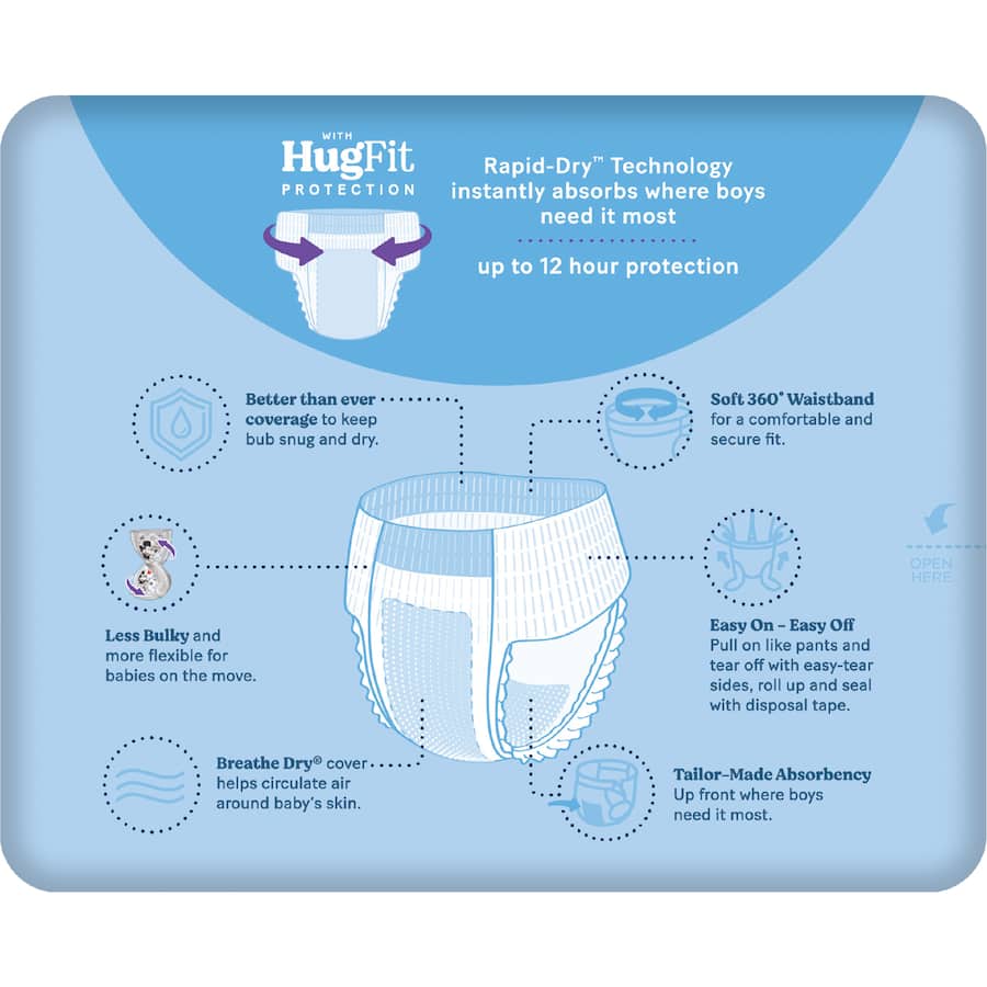 Huggies Ultra Dry Nappy Pants Toddler Boys 9-14kg Size 4 15pack