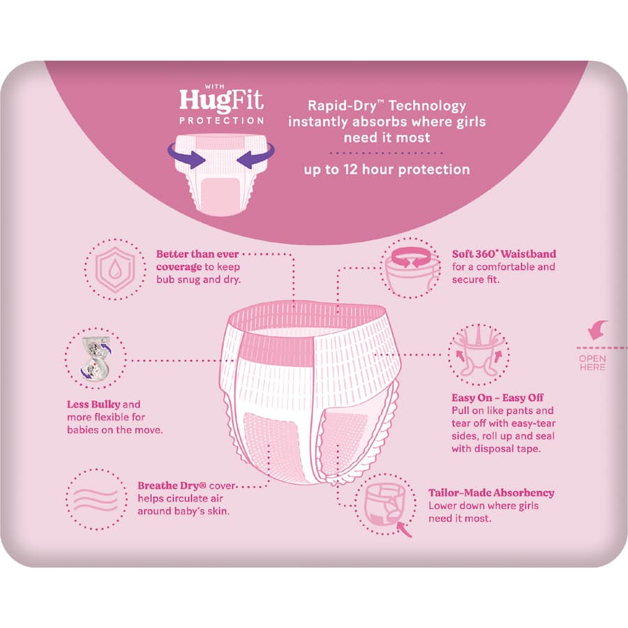 Huggies Ultra Dry Nappy Pants Toddler Girls 9-14kg Size 4 15pack