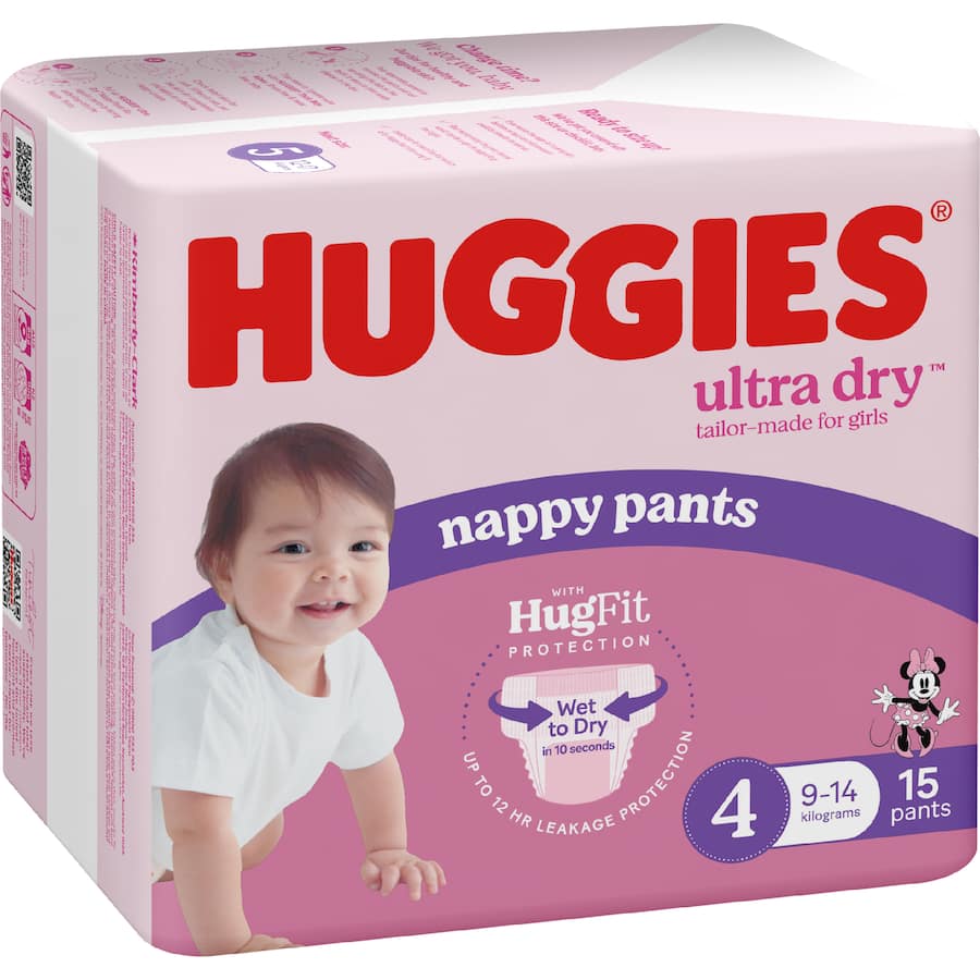 Huggies Ultra Dry Nappy Pants Toddler Girls 9-14kg Size 4 15pack