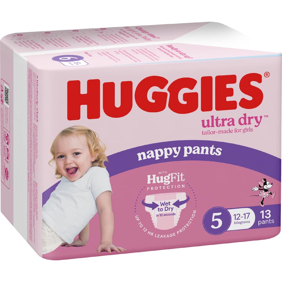 Huggies Ultra Dry Nappy Pants Walker Girls 12-17kg Size 5 13pack