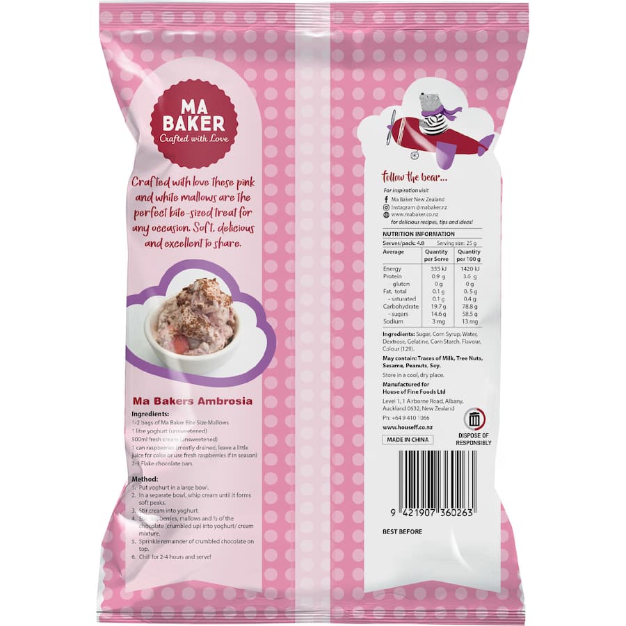 Ma Baker Marshmallows Pink & White 120g